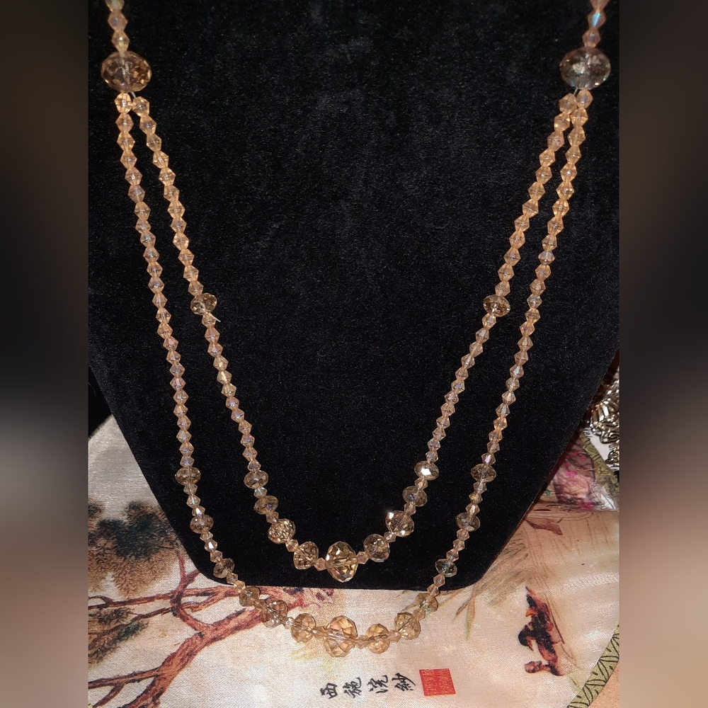 Double strand aurora borealis faceted vintage look bead necklace adjustable